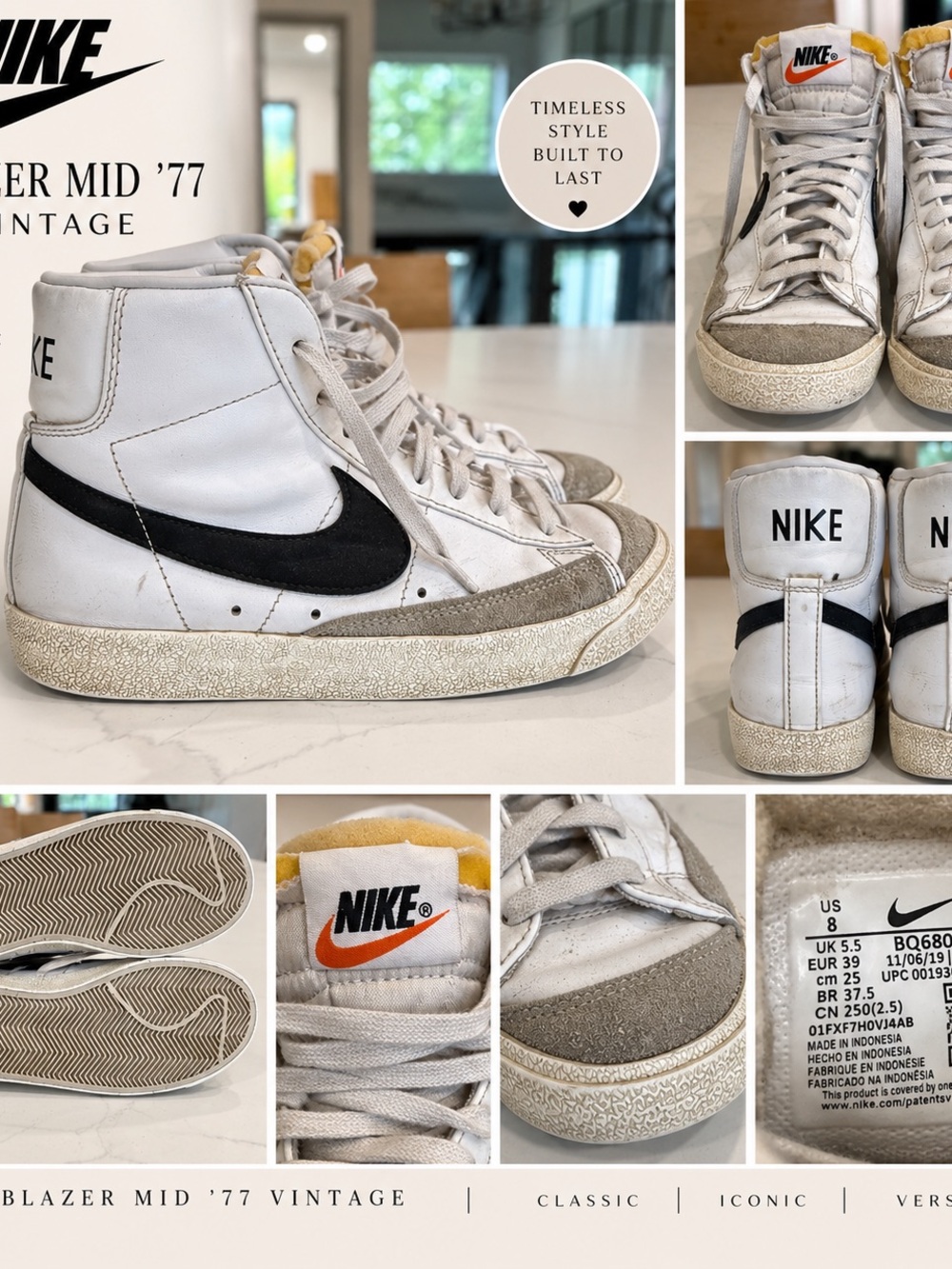 Nike White High-Top Sneakers with Black Swoosh and Tan Accents